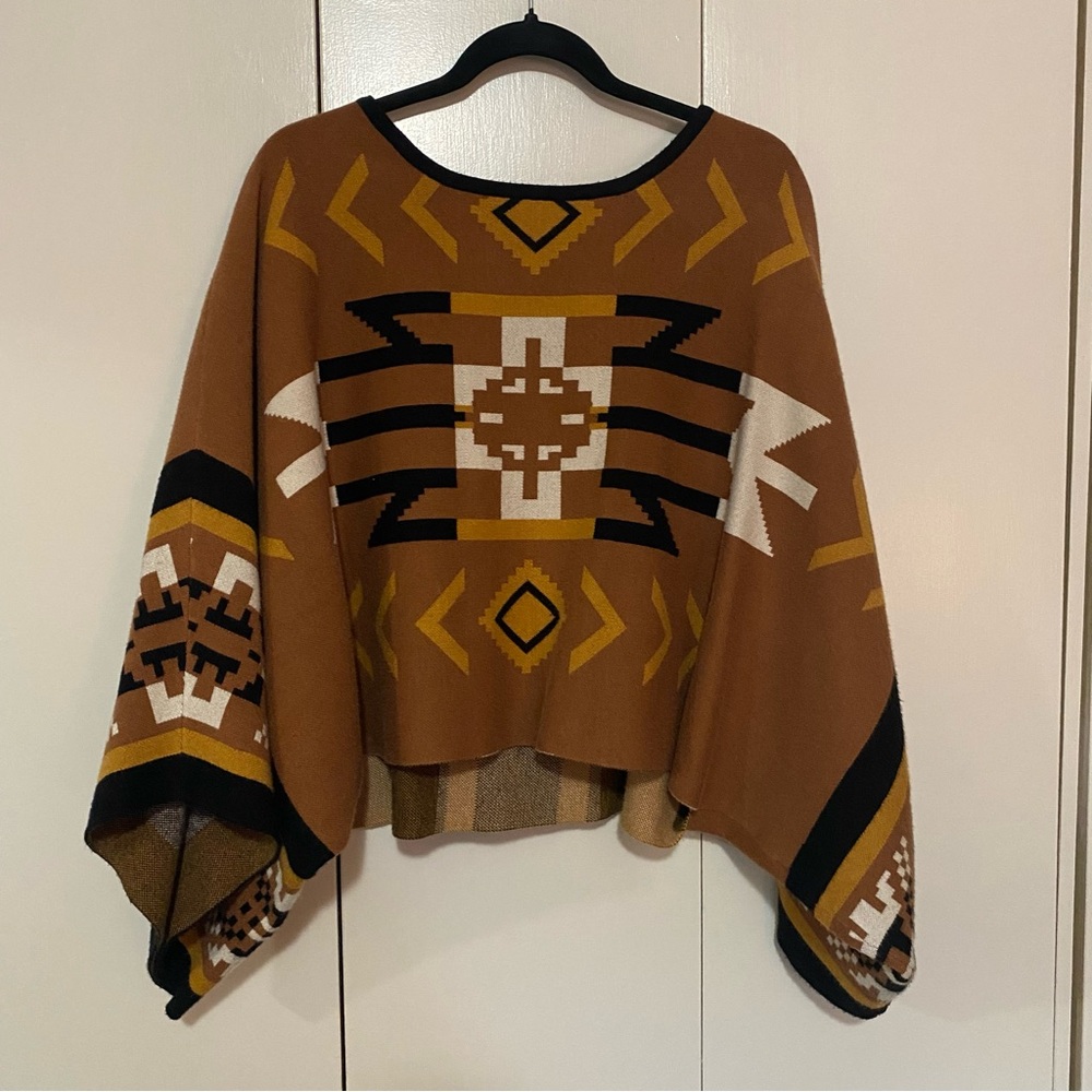 Cotton & Rye Women’s Southwestern Print Poncho Sweater Small